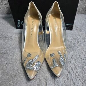 Betsey Johnson I DO Bridal Clear Pump Heels Wedding White Satin Sz 7 NEW